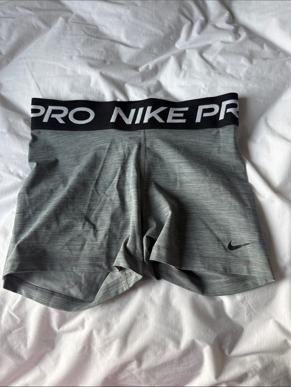 Nike Pro Women's Heather Gray Bike Shorts with Black Waistband